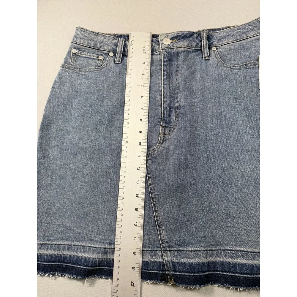 On 34th Macy's Denim Mini Skirt Raw Hem Frayed Multi Wash Size 16 33